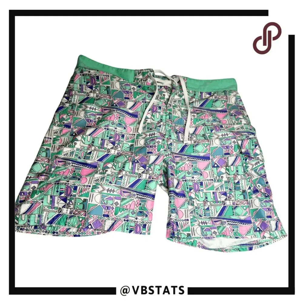 PullIn Men's Geometric Print Stretch Drawstring Swim Trunks Green‎ Size 32